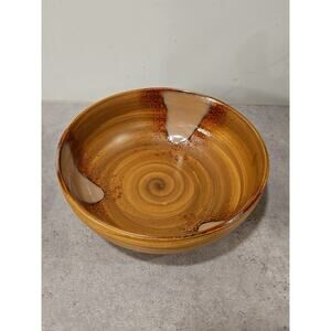 Sango Splash 4951 Tan Brown Drip Glaze 9" Serving Salad Bowl Pottery
